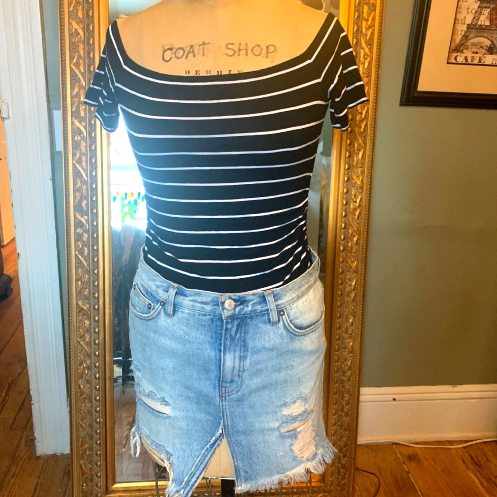 FREE PEOPLE Distressed Jean Skirt